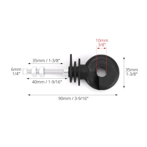 QWORK® 25x Ringisolator für Weidezaun | Metrisches Gewinde 6mm x 36mm | für Draht bis 10mm Durchmesser