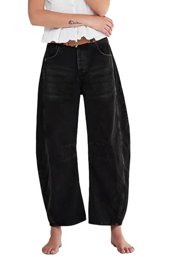 Allimy Womens Jeans Mid Rise Barrel Leg Vintage Jeans for Women Trendy 2025 Denim Pants Non Stretch