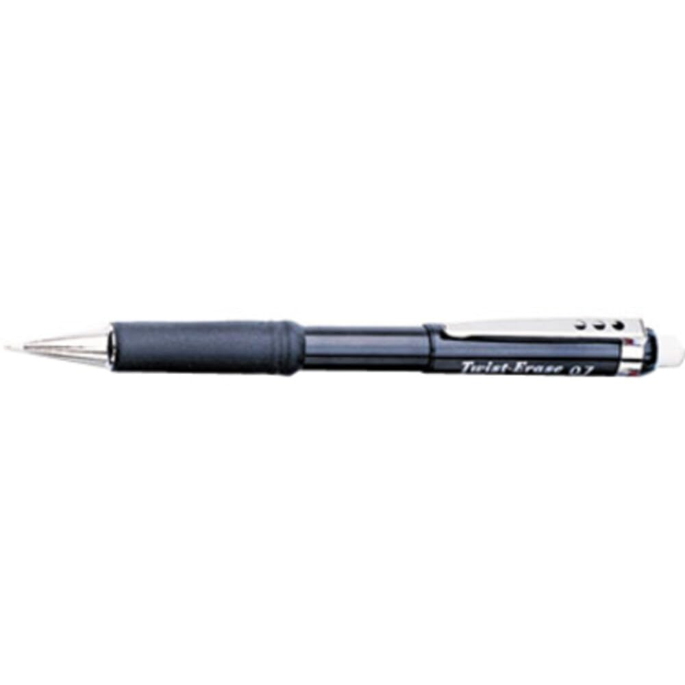 Pentel Twist Erase Drehbleistift mit Radierer und 3 x 0,7 mm HB-Minen 12 Stück schwarz