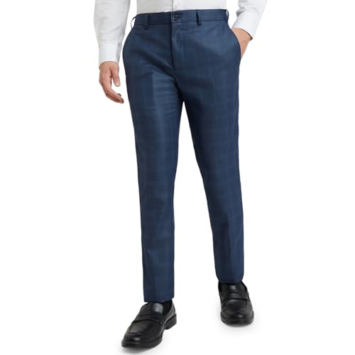 Image of Raymond Men Slim Fit Checks Pattern Polyester Blend Flat Front Formal Trouser