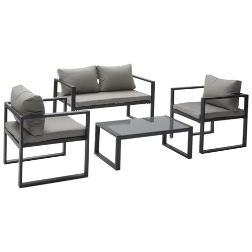 Happy Garden Salon de Jardin Ibiza en Tissu Gris 4 Places - Aluminium Anthracite