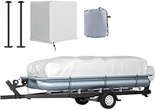 VEVOR Pontoon Boat Cover, Fit for 25'-28' Boat, Heavy Duty 600D Marine Grade Oxford Fabric, UV Resistant Waterproof Trailerable Boat Cover w/ 2 Support Poles and 7 Wind-Proof Straps, Gray