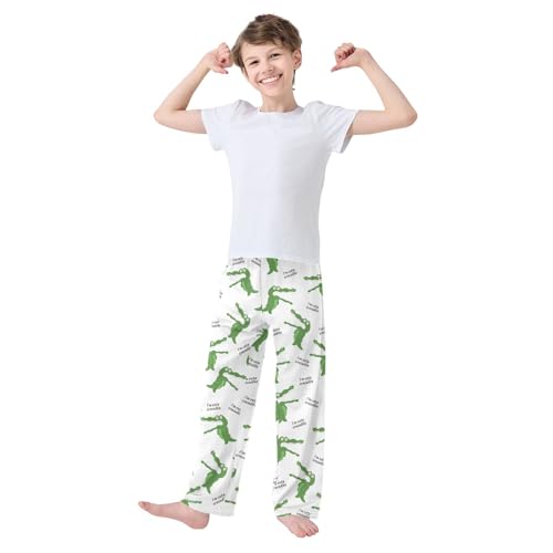 ZZXXB Cute Crocodile Boys Long Pants Soft Trousers Elastic Waist Kids Lounge Bottoms with Pockets S-XL2