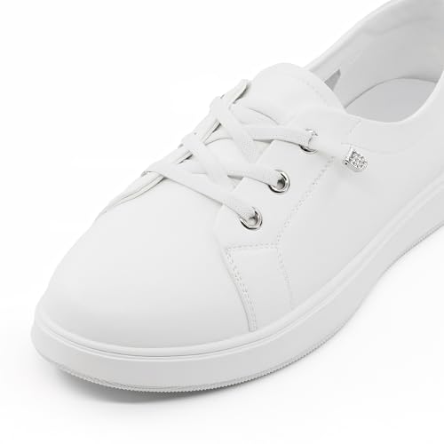 Women’s White Tennis Sneakers PU Leather Slip-On Low Top Casual Walking Shoes4