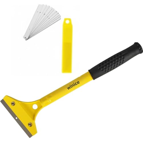 WINICE Heavy Duty Long Handle Scraper Tool Floor & Wallpaper Removal Tool with 10 Spare Blades Tile Adhesive Remover Paint Vinyl Carpet Glue Scraper Professional DIY Tool
