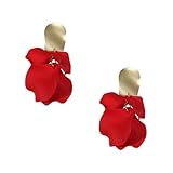 ibasenice Pendientes Mujer Flor de Rosa Colgantes Estilo Llamativo Metal Rojo para Fiestas y Ocasiones Obsequios Diseño Largo y Elegante