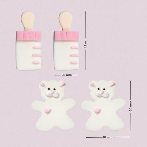 Babymix Fondant Party Deko Set in Blau - 8 Stück (Kinderwagen, Teddybär, Trinkflaschen u.ä.) - Essbare Babyshower & Gender Reveal Party Deko für Cupcakes, Muffins & Kuchen - Backdekorationen in Rosa