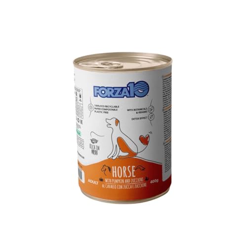 Forza 10 Umido Cane gusto CAVALLO, alimento completo di mantenimento per cani adulti di tutte le taglie e razze, for dogs | 6 scatolette da 400 grammi l'una.