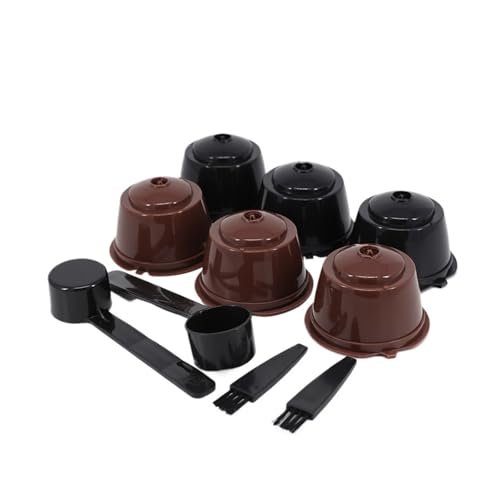 6 Cápsulas De Café Rellenables Compatibles Con Dolce Gusto, Reutilizables, Vacías, Con Filtro De Plástico, Con Cuchara Y Cepillo.(3 brown and 3 black)