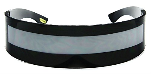 WebDeals - Futuristic Wrap Around Monoblock Cyclops Shield Sunglasses (Black Frame/Silver)