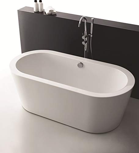 Empava 59" Acrylic Freestanding Bathtub Contemporary Soaking Tub With Brushed Nickel Overflow And Drain Bta1516, B-0016, White #TOP7