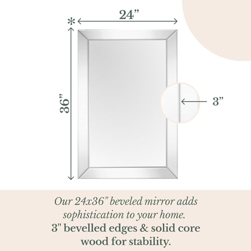 Large 24x36 Inch Rectangular Silver Framed Mirror for Wall - Hanging Vanity for Home Décor