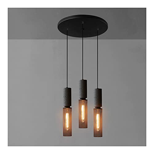 Lustre suspension moderne en ciment et fer forgé au design architectural noir