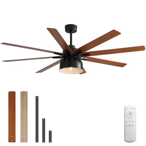 SofucorCeiling Fans with Lights, 66 Inch Low Profile Ceiling Fan with Remote, Outdoor Ceiling Fans for Patios, Smart Ceiling Fan with Light Bulbs, 8 Blade Wood Fan Ceiling for Indoor Outdoor