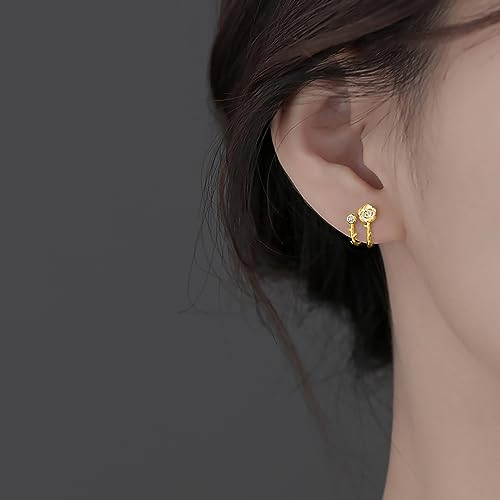 Pendientes Camelia de plata esterlina SLUYNZ con acabado earcuff oro 2