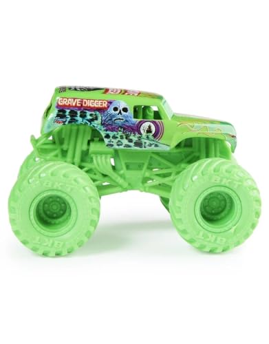 Monster Jam Grave Digger - Camión monstruo fundido a escala 1:64 - Edición de chasis verde neón, camión oficial, serie coleccionable 01
