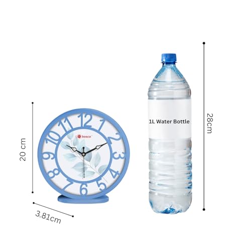 Image of Bosco Analog Non Ticking Silent, Soft Blue Border with Leaf Print, 20 CM Table Cum Round Wall Clock, for Home, Living Room, Bed Room, Office and Kitchen | BWC-1209