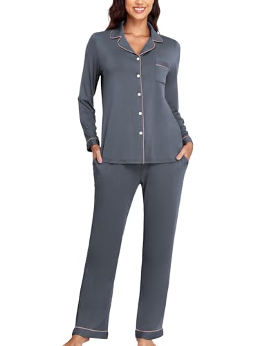 Image of Veseacky Women's Ribbed Knit Pajamas Set 2 Piece Warm Soft Loungewear Sleepwear Pjs S-XXL