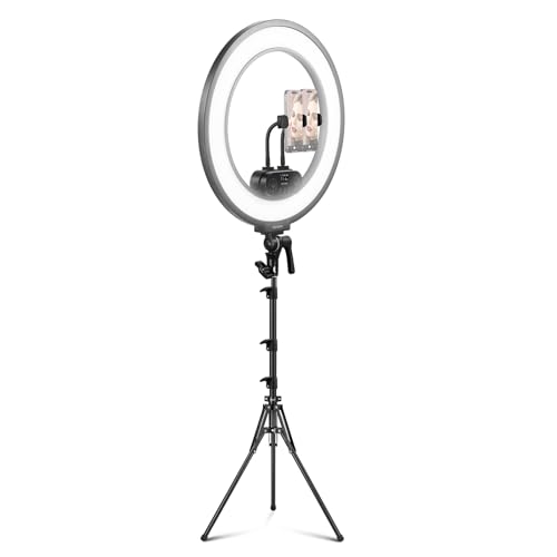 NEEWER 18 Inch Edge Lit Ring Light with Tripod Stand Phone Holder Compatible with iPhone for Video Recording Selfie Makeup Studio Streaming, 45W 2900-7000K APP 2.4G Control Ringlight Lighting, RL45B