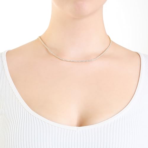 Amazon Essentials Fine Silver-Plated or 14K Gold-Plated Tennis Necklace with Cubic Zirconia, 16"4