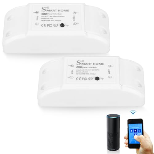 2 interruttori della luce Wlan compatibili con Alexa e Google Home, WiFi + Bluetooth doppio modulo, interruttore smart WiFi, modulo relè con protezione contro il surriscaldamento