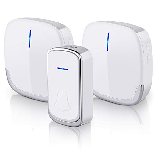 Preisvergleich Produktbild Funkklingel Türklingel Außenbereich Wasserdicht, Ausein Kabellose Türklingel, 280m Reichweite, 2 Empfänger 1 Sender Klingel Haustür Funk, 36 Klingeltönen, 4 stufiger Lautstärke mit LED
