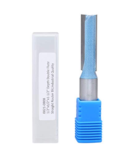 Accusize Industrial Tools 1/2'' Cutting Dia. x 1-1/2'' Flt Length x 1/2'' Shank Double Flute Extra Long Straight Carbide Tipped Router Bit, 0021-0808