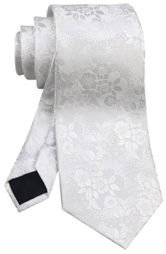 Rosiika Mens Floral Ties Snow White Fashion Woven Silk Party Formal Spring Wedding Necktie Gifts for Husband