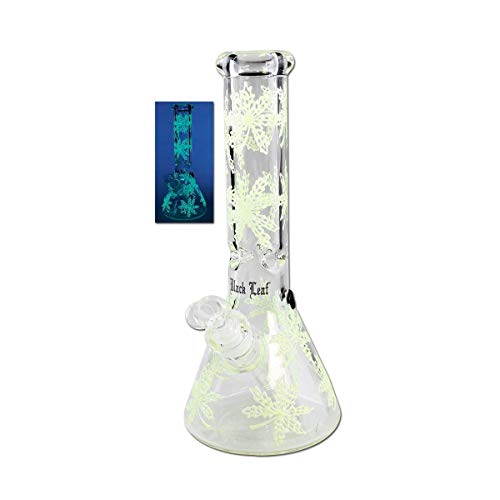 BL Glas Bong Bemalte Kolbenbong Ice 'Leaf' Glow 32 cm/Ø 135/51mm / Schliff: NS 19 bistabil/14 (18,8mm) / Wandstärke: 7mm…