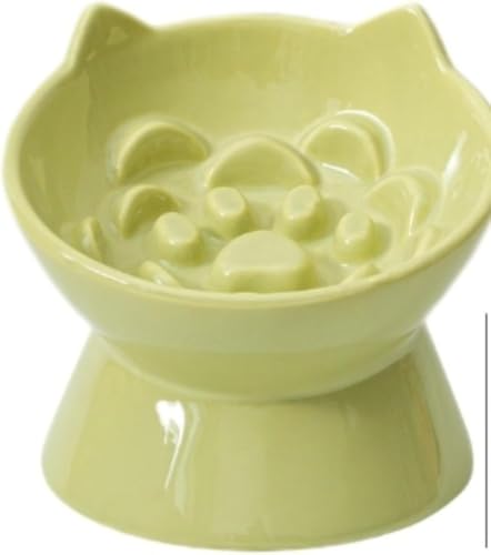 zornik ゆっくりミール 早食い防止 吐き戻し軽減 早食い防止突起付き 猫専用食器 フードボウル 肥満予防 健康維持 首の負担を軽減 脚付き 食べやすい高さ 15度の傾斜付き 陶器製 取扱説明書付き (グリーン)