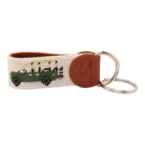 Image of Leather Hand-Stitched Needlepoint Key Fob or Key Chain