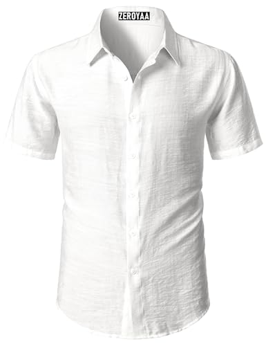 ZEROYAA Men's Casual Short Sleeve Button Down Shirt Vacation Beach Summer Lightweight Textured Shirts