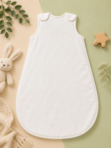 Image of TuddyBuddy Baby Cotton Wearable Quilted Sleeping Bag Blanket 1.5 Tog with 1 Way Zipper Closure | Ideal for Babies & Kids Hypoallergenic Fabrics | (Little & Loved - White, 0-6 Months)