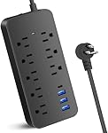 20FT 12-in-1 Surge Protected Power Strip with 1700J Capacity, Featuring 8 AC Outlets, 4 USB Ports (1 USB-C), 16AWG Long Extension Cord, 1250W/10A Rating, Angled Flat Plug Design - Ideal for Home Black