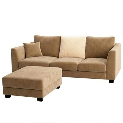 Image of SOCOZI Trevano 4 Seater L Shape Sofa Set with Movable Ottoman | Flexible Left or Right Layout | Soft Velvet Suede Fabric | Modern Design | Plush Comfort Cushions for Living Room (Beige-Cream)