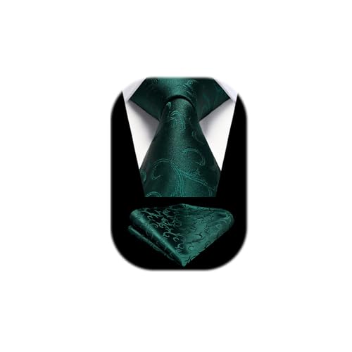 HISDERN Hombres Paisley Verde Corbata Boda Fiesta Corbata Y Bolsillo Cuadrado Corbata Conjunto Formal Negocios
