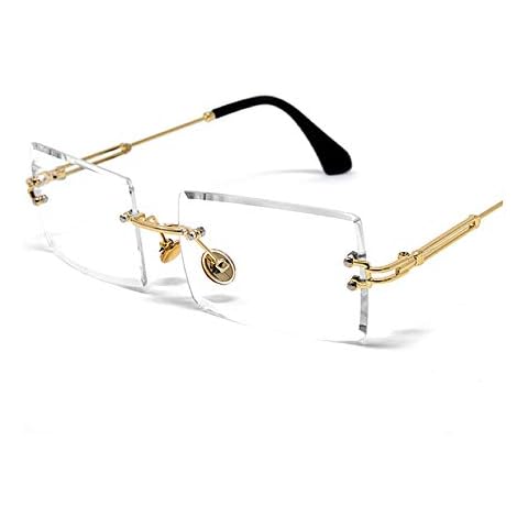 Street Knitted Luxury Rimless Designer Square Retro Gold Wire Metal Frame Clear Lens Eye Glasses Unisex Trendy Rectangle Frameless Hip Hop Glasses For Men And Women Cover