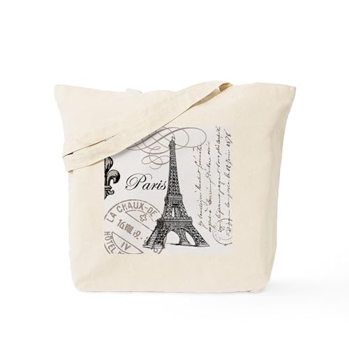 CafePress Vintage Paris Eiffel Tower Tote Bag Reusable Natural Beige Canvas Shopping Bag
