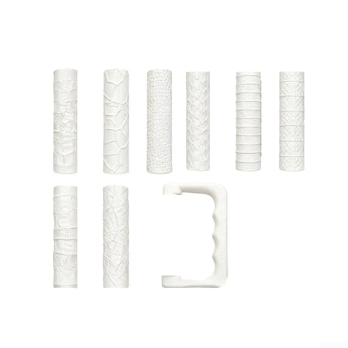 Lot de 8 rouleaux d'impression de texture pour les amateurs : 8 motifs détaillés, y compris pavés, béton, grain de bois et maçonnerie avec poignée...
