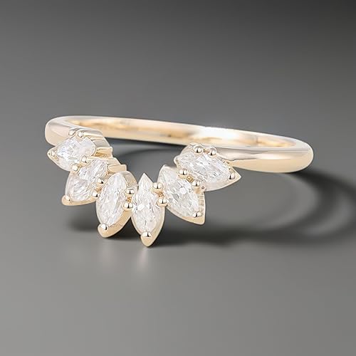 Moissanite Wedding Bands for Women 925 sterling silver with 18k yellow gold plated Marquise cut Ring, Curved Stackable Rings for Women Gifts4
