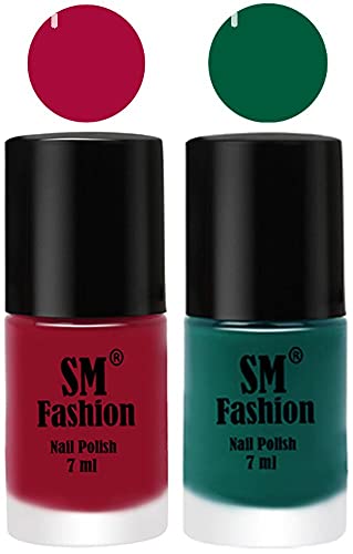 Image of Long Lasting Nail Polish | Nail Paint Combo 7 ml Each) - Set of 2 Raspberry-Green