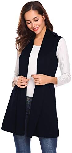 Lunir Women Lightweight Sleeveless Shawl Hem Open Front Solid Drape Cardigan Coat Vest Top S-XXL