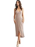 ALICEPUB Spaghetti Chiffon Bridesmaid Dresses Biscotti Midi Evening Party Gown with Split Tulip Skirt, US6