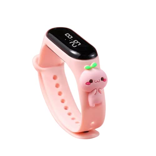 Truvic Fashionable Kids Waterproof White Light LED Band Watch with Date & Time Display (Cartoon May Vary) (Baby Pink Cute Toy)