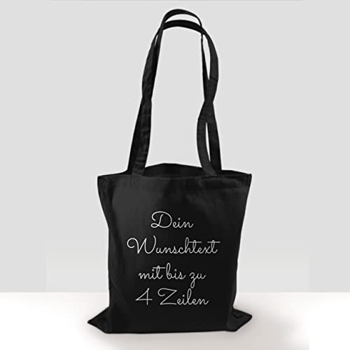 Baumwolltasche - Aufdruck selbst gestalten - Wunschtext I Geschenk personalisiert - Unisize - Schwarz - personalisierte jutetasche stoffbeutel kindergarten 4 zeilen bedruckt beutel