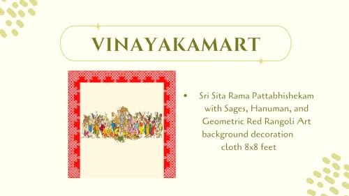 Image of Sri Sita Rama Pattabhishekam with Sages, Hanuman, and Geometric Red Rangoli Art Background Decoration Cloth 8x8 feet | Backdrop Cloth for Decoration Pooja | Backdrop for varalakshmi Pooja