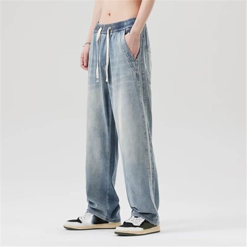 Men’S Summer Soft Jeans with Loose Straight Breathe Denim Trousers Relaxed Fit High Waisted Jeans3