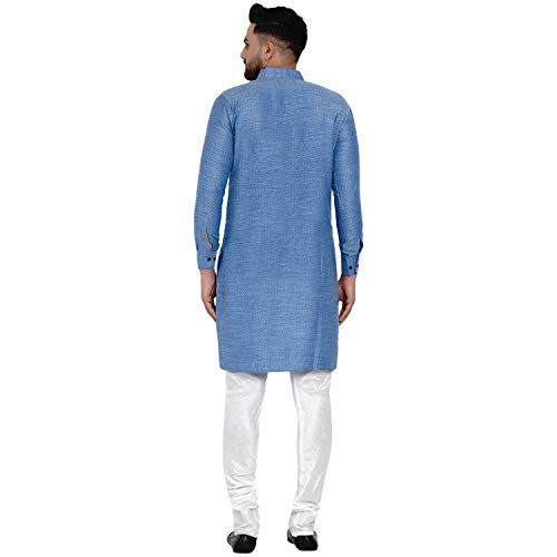 Image of Veera Paridhaan Men's Ethnic Poly Cotton Full Sleeve Textured Side Button Long Kurta(Orange)