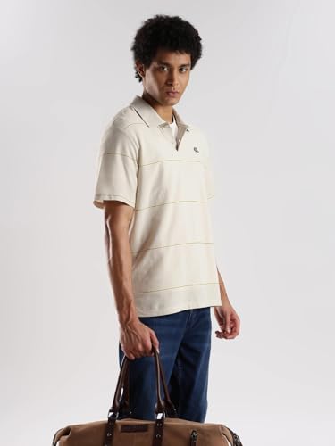 Image of Striped Relaxed Fit Cotton Polo T-Shirt