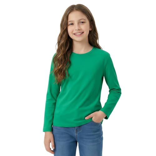 Image of Girls Cotton Long Sleeve Shirts Kids T Shirts Lightweight Breathable Casual Classic Tee Top for Children Age 3-14 Years
